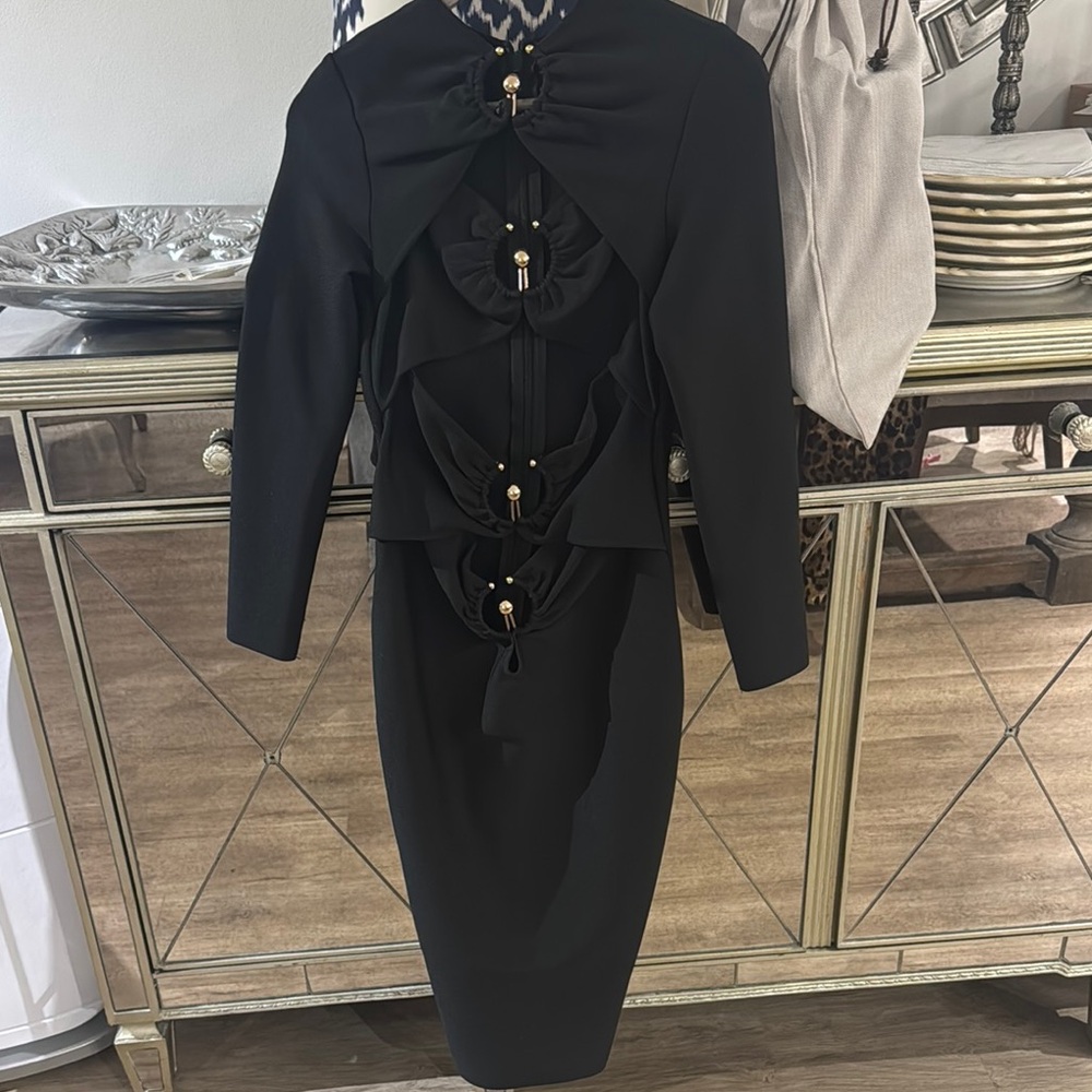 Black Long Sleeve Mock Neck Sheath Dress